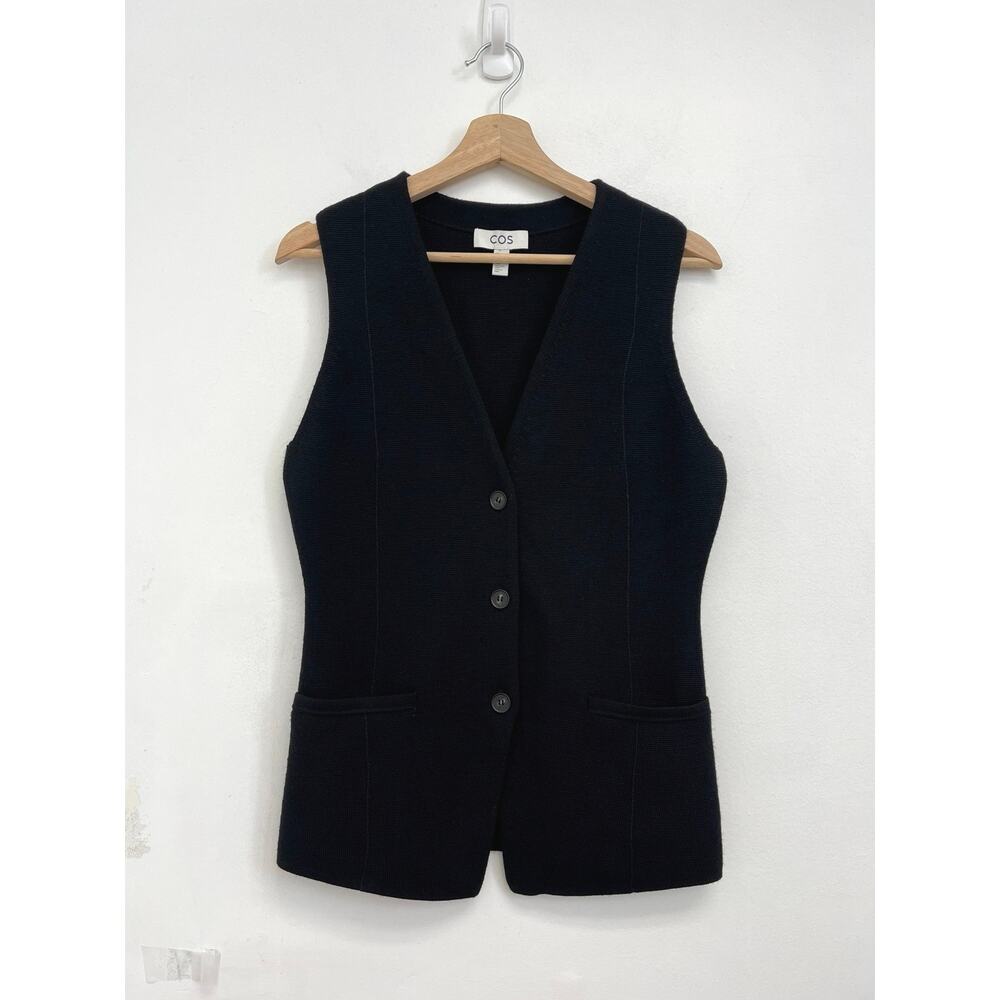 COS Longline Fitted Wool Waistcoat Vest V-Neck Knit Minimalist Classic - Small